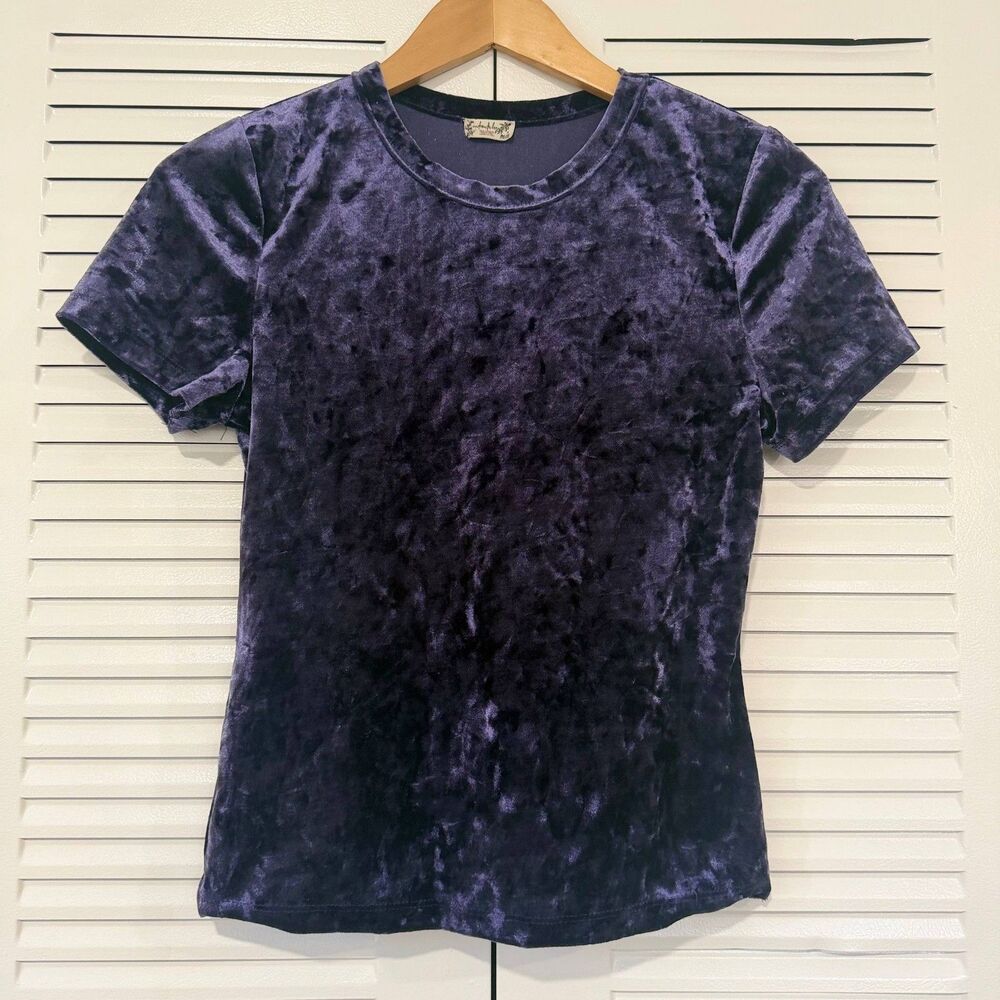 Intimately Free People M Purple Crushed Velvet Short Sleeve Top Whimsigoth Y2K